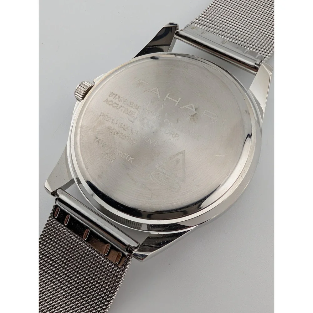 Tahari Watch Men 45mm Case Blue Dial‎ Mesh Metal Adjustable Band- New Battery